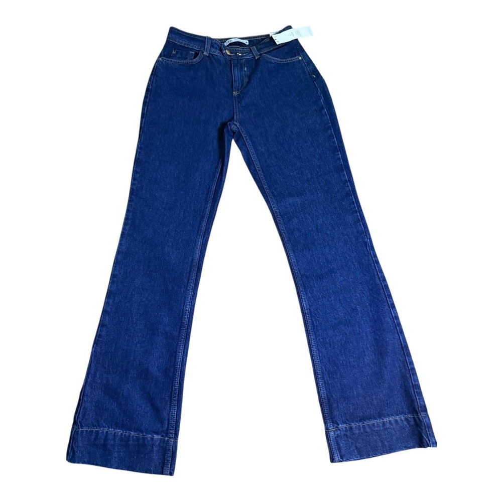 Zara Mid Rise Flare Jeans Dark Blue Denim Size 2 NWT High Waisted Wide Leg Pants